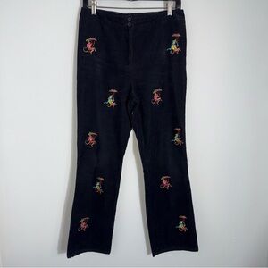 CJ Laing Vintage Corduroy Pants-Straight Leg-Black Embroidered Monkeys-Size 6